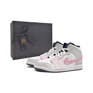 Jordan Эйр 1 Свит Пинк Лав Трейс устойчивые к истиранию мид-топ винтажные баскетбольные кроссовки унисекс серо-розовые, цвет Gray Pink