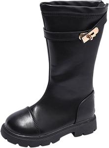 No Brand Модные осенне-зимние детские сапоги для мальчиков и девочек с утолщенной подошвой, округлый носок, нескользящая задняя молния, однотонные, теплый повседневный стиль, резиновая подошва, женские (коричневые, 12)