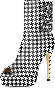 Женские ботильоны SAMMITOP с открытым носком, на высокой платформе и каблуке, с ремешком и пряжкой, сексуальные туфли-лодочки для вечеринок, клуба и танцев, каблук 5 дюймов, Houndstooth