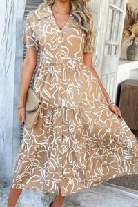Длинное платье с принтом по всей поверхности, застегивающееся на пуговицы и сборками Truedames, хаки