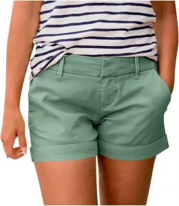 Женские шорты с эластичной талией Relaxed Fit, летние, низкая посадка, однотонные, с карманами