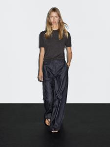 Джинсы с высокой талией и широкими штанинами, с ремнем Massimo Dutti, темно-синий