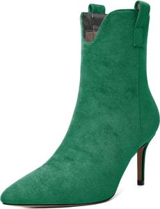 Женские ботильоны SAMMITOP с каблуком-стойкой, туфли на шпильке, ботильоны с заостренным носком, молния, сексуальные туфли для платья, каблук 6,35 см, Green
