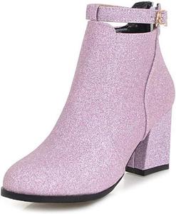 Женские модные блестящие ботильоны VOKLIN с круглыми носками, молнией и массивным высоким каблуком, Purple-Velvet Lined