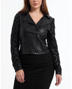 Женская кожаная мотоциклетная куртка с вышитыми рукавами Bebe, Black