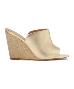 Золотистые кожаные сандалии-вьетнамки на каблуках из рафии Kazar, желтый