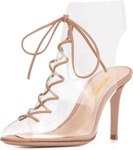 Женские босоножки XYD с открытым носком, прозрачные из ПВХ, на шнуровке, высокие каблуки-стилет, ботильоны, прозрачные туфли без задника, Nude