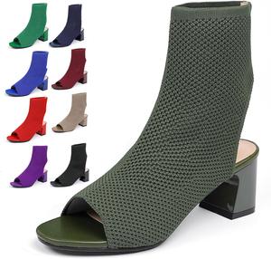 Женские вязаные босоножки с открытым носком, ремешком на щиколотке, модные с вырезами сзади, летние повседневные слипоны, ботильоны в виде носка GHIBHNA, Dark Green