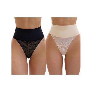 2 упаковки женских утягивающих трусов с высокой талией и кружевной вставкой Inspire Chic, Beige Black