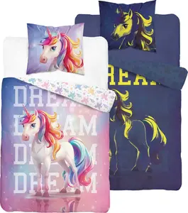 Комплект постельного белья, светящийся в темноте, 140x200, разноцветный, с изображением радужного единорога Detexpol