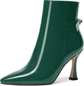 Женские ботильоны SKYSTERRY на молнии с острым носком, высокими каблуками и наружной отделкой, 3,3 дюйма, Dark Green