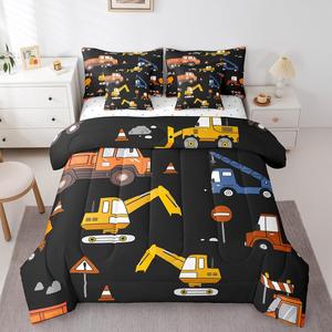 Erosebridal Комплект постельного белья 7Pcs Construction Truck с мультяшными автомобилями, черный, Black