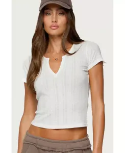Женская полупрозрачная ребристая футболка с V-образным вырезом Edikted, белый