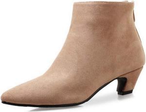 Женские ботильоны VOKLIN с заостренным носком, низким каблуком-стойкой, модной задней молнией, вестерн-стилем, короткие ботинки Chelsea, Apricot Beige