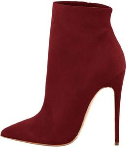 Ботильоны YODEKS для женщин, высокие каблуки, зауженный носок, короткие осенне-зимние ботинки с боковой молнией, модные однотонные кожаные ботильоны для девушек, Suede Burgundy