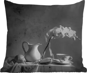 Подушка для улицы - Настольная - Натюрморт - Черно-белая - 60x60 см - Устойчива к атмосферным воздействиям - Подушка для отдыха - Декоративная - Подушка для сна MuchoWow
