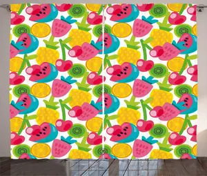 Штора ABAKUHAUS "Фрукты в деревенском стиле", "Летние фрукты", универсальная ленточная штора для гостиной с петлями и крючками, 280 x 225 см, разноцветная Abakuhaus