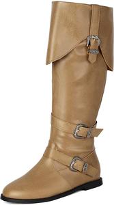 Женские сапоги до колена для верховой езды, с низким плоским каблуком, зимние, с боковой застежкой-молнией Generic, Khaki