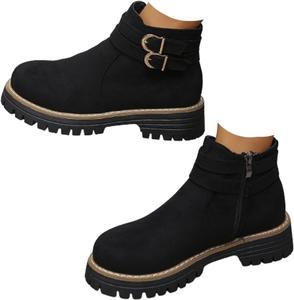 Женские ботильоны, осенние ботинки на низком каблуке с массивной подошвой, ботинки на каждый день с противоскользящей подошвой для прогулок, удобные зимние ботинки Generic, Black-E