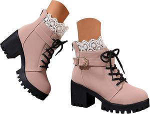 Женские викторианские ботинки на шнуровке, ботильоны до щиколотки, с округлым носком, каблук-кисет, винтажные ботильоны, свадебные и свадебные ботильоны, полусапожки, носок миндалевидной формы, модные туфли для свиданий и платьев Generic, Light Pink-A
