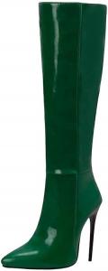 Женские высокие сапоги до колена из лакированной кожи с острым носком, на шпильке, с молнией, сексуальные длинные ботильоны для зимы Generic, En8