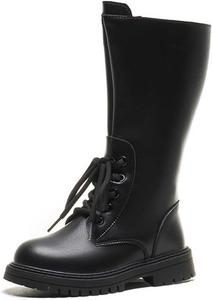 Детские сапоги до колена для девочек, сапоги средней длины, верховые сапоги, искусственная кожа, молния, панк/гот стиль, осень-зима, с бантом, боевые сапоги, маленькие и большие размеры Generic, A07 Black