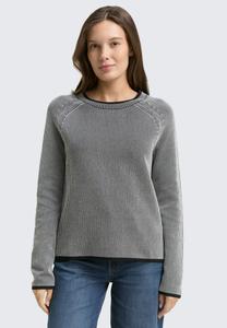 Джемпер TOM TAILOR PULLOVER MIT RUNDHALSAUSSCHNITT, Black/White Plaited Knit/Black