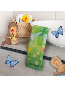 Mr. & Mrs. Panda Гостевое полотенце с рисунком в виде цветов и клевера, без надписи, белого цвета