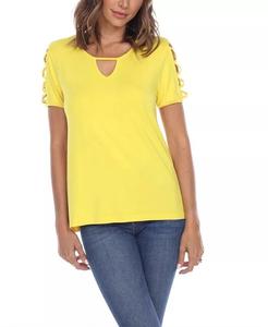Женский топ с вырезом-капляйкой и короткими рукавами White Mark, желтый
