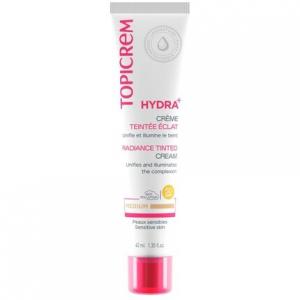 Topicrem HYDRA+ Тонированный увлажняющий крем со средним блеском для чувствительной и обезвоженной кожи взрослых и подростков — обеспечивает 24-часовое увлажнение, защищает кожу