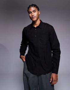 Свободная рубашка ASOS DESIGN с карманами черного цвета