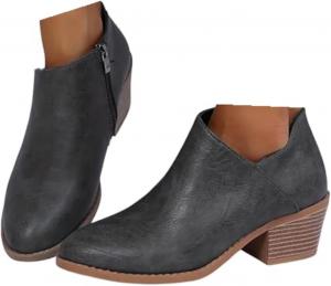 Женские ботильоны на низком каблуке с вырезами, замшевые модные ботинки в стиле вестерн, низкие ковбойские сапоги для женщин, сапоги для широкой голени, короткие осенне-зимние ботинки Generic, Grey #4