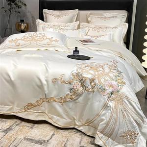 Alloaone Комплект постельного белья махровый хлопковый с вышивкой саржевое переплетение 200 тс White