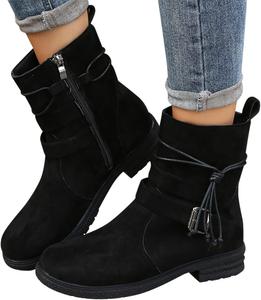 Женские ботинки Челси ZBYY с модным массивным каблуком, с удобной посадкой, короткие западные боевые ботинки для женщин, Black