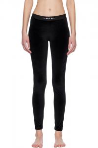 Эластичные блестящие велюровые леггинсы с фирменной текстурой Tom Ford, черный