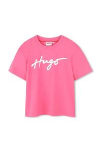 Детская хлопковая футболка Hugo, розовый