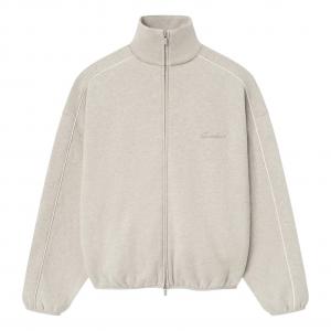 Спортивная флисовая куртка Fear of God Essentials с кантом, цвет «Heather Stone Cloud White»