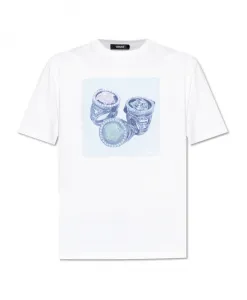 Футболка с ярким принтом Versace, белый