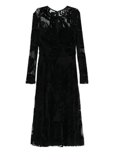 Платье миди с длинными рукавами и принтом роз NISSA, черный