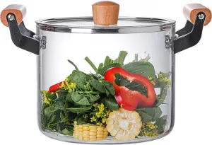 Стеклянная кастрюля с деревянной ручкой и крышкой для приготовления пищи, с подогревом для домашней кухни или ресторана, 4,5 л Zimtky