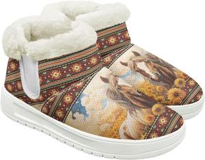 Женские зимние ботинки до щиколотки с флисовой подкладкой, пушистые, теплые, с нескользящей легкой подошвой и эластичным манжетом Cugasmaru, Horse Sunflower