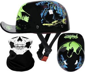 Полушлем YEATLM R03 Motorcycle винтажный, черный