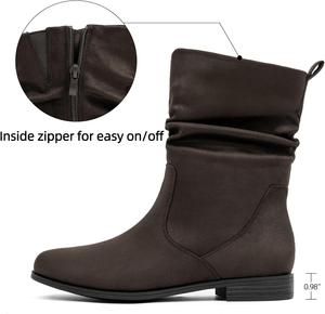 Женские сапоги VJH Confort средней длины, миндальная круглая носка, низкий каблук, удобные стильные ботильоны, Brown