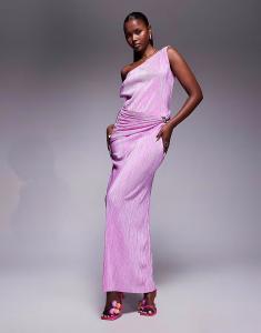 Платье макси с закрученным лифом, спущенным плечом, драпировкой и сборками, сиреневого цвета Asos Design