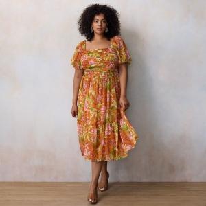 Платье миди больших размеров с плиссированным лифом Lc Lauren Conrad, цвет spice misty jungle