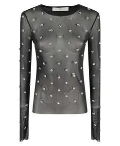 Роскошный пуловер из коричневой парусины со стразами. Tela, черный