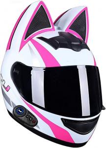 Шлем мотоциклетный Esrada Bluetooth с ушками, белый / розовый