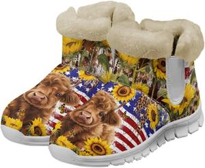 Зимние ботинки Chaqlin Sunflower с подсолнухом, женские укороченные противоскользящие сапоги с плоским каблуком, теплые, устойчивые к холоду, для улицы, America Flag Highland Cow Sunflower