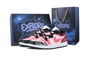 Jordan Баскетбольные кроссовки Air 1 Pink Ink Low, винтажные, унисекс, розовые, черные