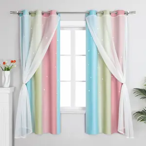 Плотные шторы с люверсами, звезды, плотные, с двойным градиентом, для детской комнаты, размер ШxД 132x240 см, розовые Joyswahl